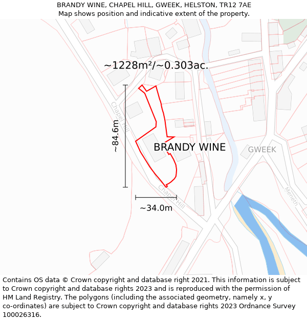 BRANDY WINE, CHAPEL HILL, GWEEK, HELSTON, TR12 7AE: Plot and title map