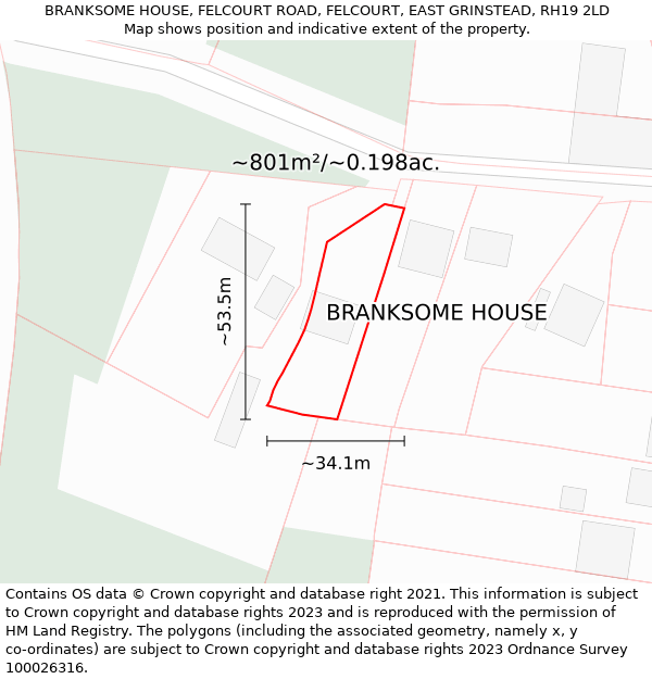 BRANKSOME HOUSE, FELCOURT ROAD, FELCOURT, EAST GRINSTEAD, RH19 2LD: Plot and title map