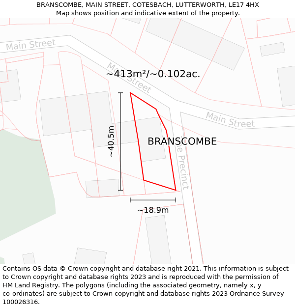 BRANSCOMBE, MAIN STREET, COTESBACH, LUTTERWORTH, LE17 4HX: Plot and title map