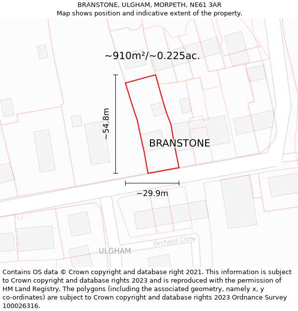 BRANSTONE, ULGHAM, MORPETH, NE61 3AR: Plot and title map