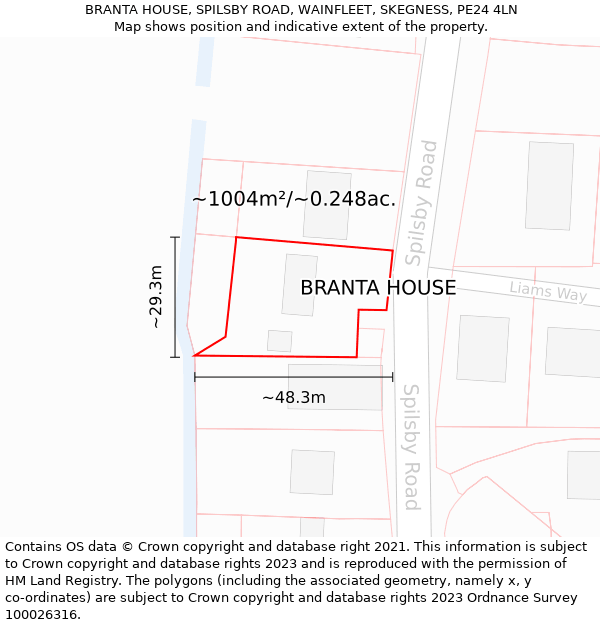 BRANTA HOUSE, SPILSBY ROAD, WAINFLEET, SKEGNESS, PE24 4LN: Plot and title map