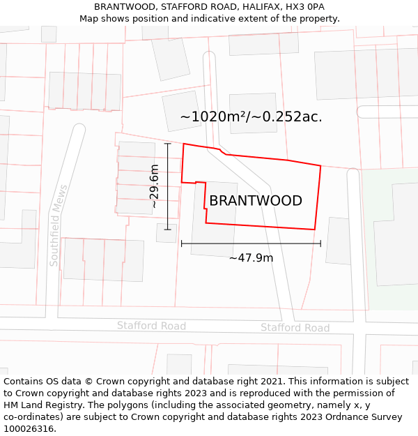 BRANTWOOD, STAFFORD ROAD, HALIFAX, HX3 0PA: Plot and title map