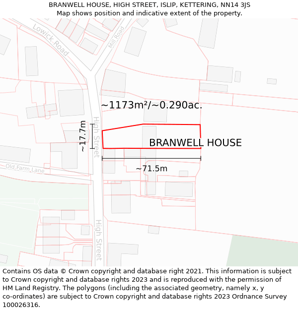 BRANWELL HOUSE, HIGH STREET, ISLIP, KETTERING, NN14 3JS: Plot and title map