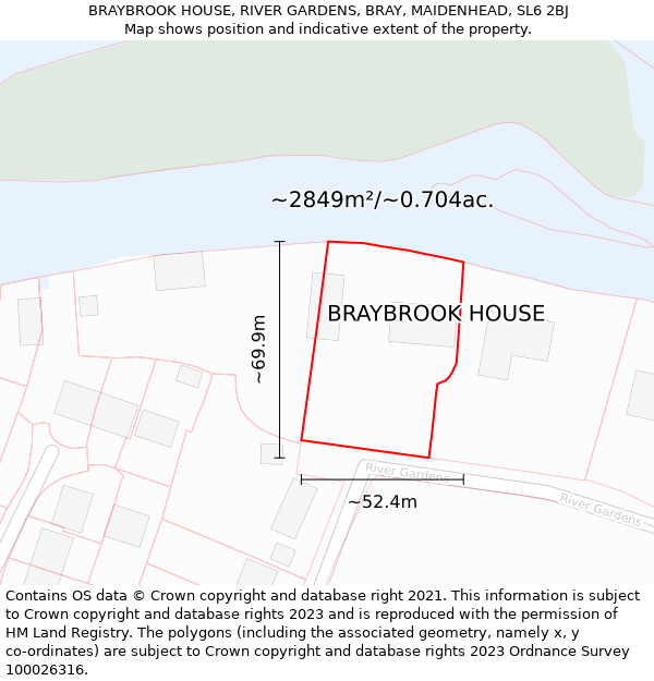 BRAYBROOK HOUSE, RIVER GARDENS, BRAY, MAIDENHEAD, SL6 2BJ: Plot and title map