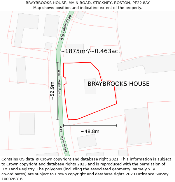 BRAYBROOKS HOUSE, MAIN ROAD, STICKNEY, BOSTON, PE22 8AY: Plot and title map