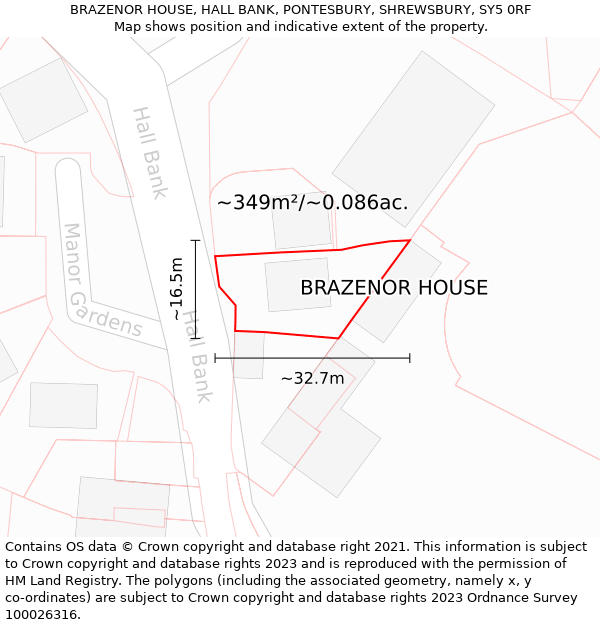 BRAZENOR HOUSE, HALL BANK, PONTESBURY, SHREWSBURY, SY5 0RF: Plot and title map