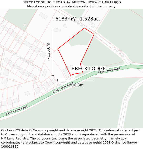 BRECK LODGE, HOLT ROAD, AYLMERTON, NORWICH, NR11 8QD: Plot and title map