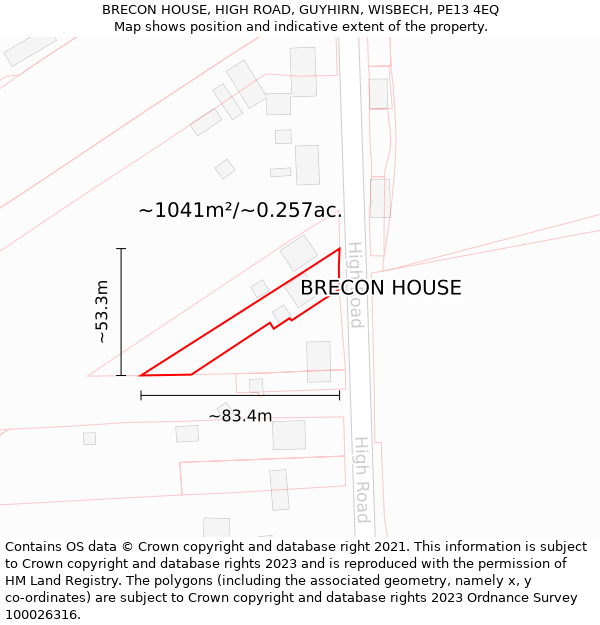 BRECON HOUSE, HIGH ROAD, GUYHIRN, WISBECH, PE13 4EQ: Plot and title map