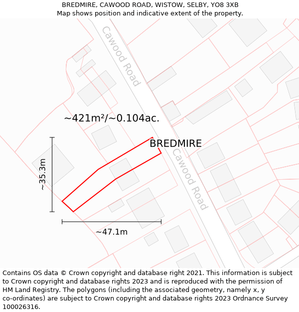 BREDMIRE, CAWOOD ROAD, WISTOW, SELBY, YO8 3XB: Plot and title map