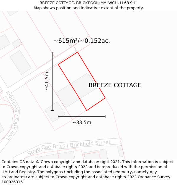 BREEZE COTTAGE, BRICKPOOL, AMLWCH, LL68 9HL: Plot and title map