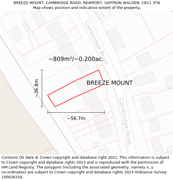 BREEZE MOUNT, CAMBRIDGE ROAD, NEWPORT, SAFFRON WALDEN, CB11 3TN: Plot and title map