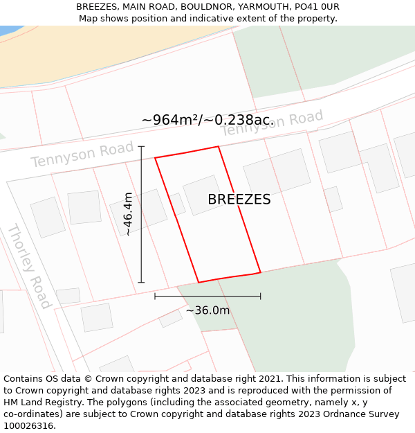 BREEZES, MAIN ROAD, BOULDNOR, YARMOUTH, PO41 0UR: Plot and title map