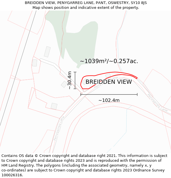 BREIDDEN VIEW, PENYGARREG LANE, PANT, OSWESTRY, SY10 8JS: Plot and title map