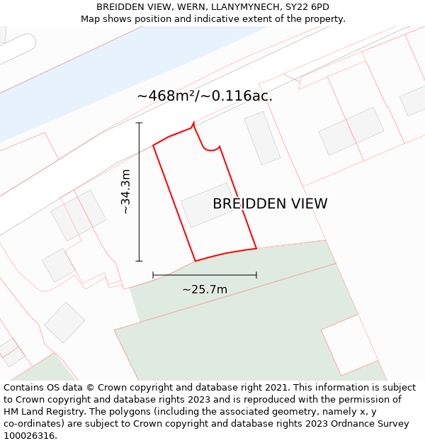 BREIDDEN VIEW, WERN, LLANYMYNECH, SY22 6PD: Plot and title map