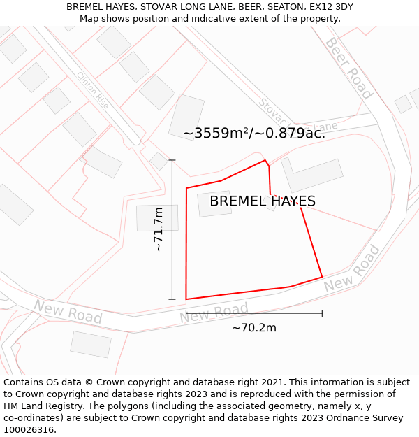 BREMEL HAYES, STOVAR LONG LANE, BEER, SEATON, EX12 3DY: Plot and title map