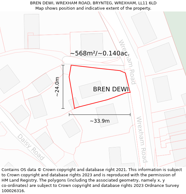 BREN DEWI, WREXHAM ROAD, BRYNTEG, WREXHAM, LL11 6LD: Plot and title map