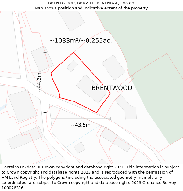 BRENTWOOD, BRIGSTEER, KENDAL, LA8 8AJ: Plot and title map