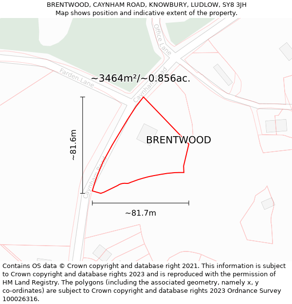 BRENTWOOD, CAYNHAM ROAD, KNOWBURY, LUDLOW, SY8 3JH: Plot and title map