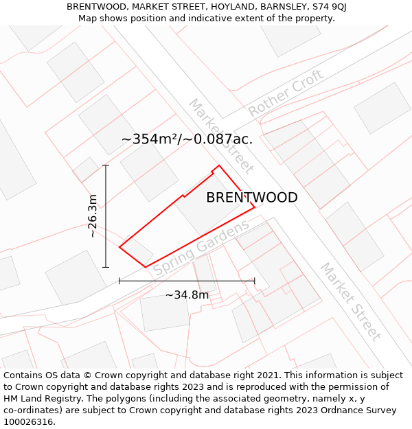 BRENTWOOD, MARKET STREET, HOYLAND, BARNSLEY, S74 9QJ: Plot and title map