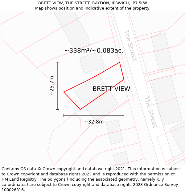 BRETT VIEW, THE STREET, RAYDON, IPSWICH, IP7 5LW: Plot and title map