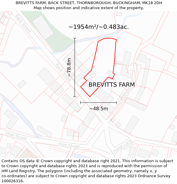 BREVITTS FARM, BACK STREET, THORNBOROUGH, BUCKINGHAM, MK18 2DH: Plot and title map