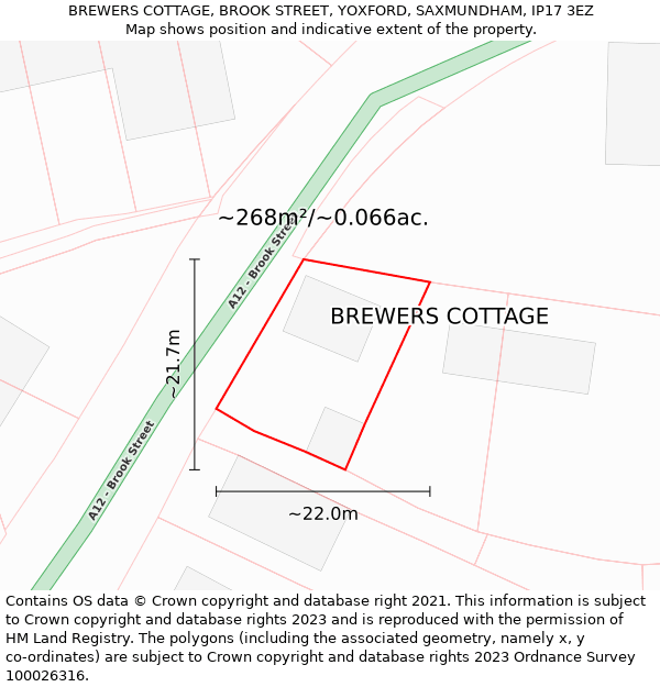 BREWERS COTTAGE, BROOK STREET, YOXFORD, SAXMUNDHAM, IP17 3EZ: Plot and title map