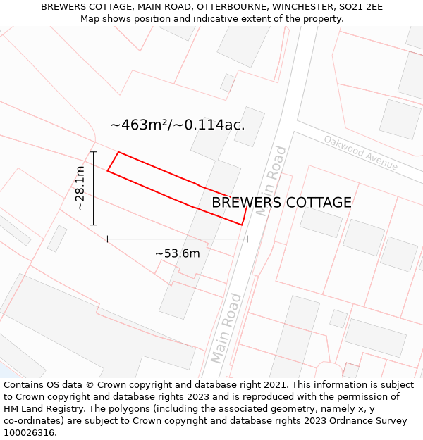 BREWERS COTTAGE, MAIN ROAD, OTTERBOURNE, WINCHESTER, SO21 2EE: Plot and title map