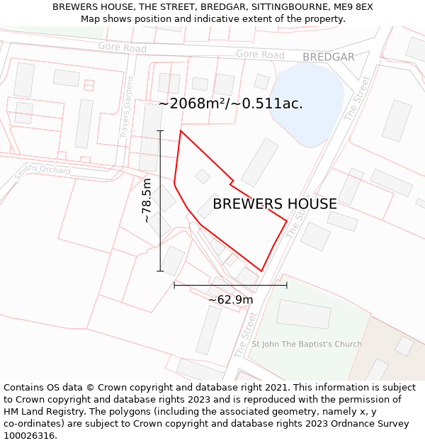 BREWERS HOUSE, THE STREET, BREDGAR, SITTINGBOURNE, ME9 8EX: Plot and title map