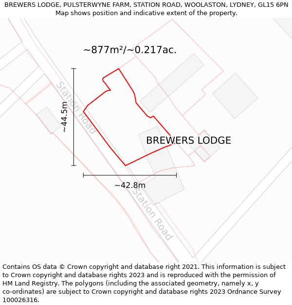 BREWERS LODGE, PULSTERWYNE FARM, STATION ROAD, WOOLASTON, LYDNEY, GL15 6PN: Plot and title map