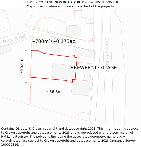 BREWERY COTTAGE, NEW ROAD, PURTON, SWINDON, SN5 4HF: Plot and title map