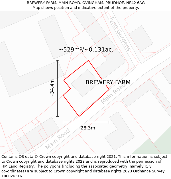 BREWERY FARM, MAIN ROAD, OVINGHAM, PRUDHOE, NE42 6AG: Plot and title map