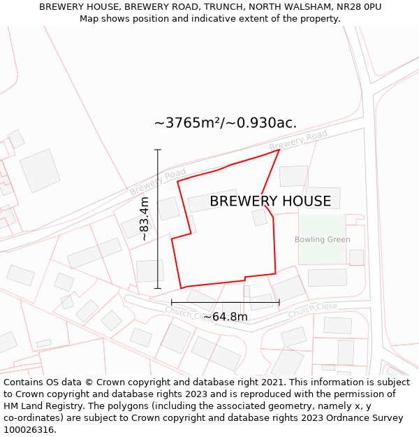 BREWERY HOUSE, BREWERY ROAD, TRUNCH, NORTH WALSHAM, NR28 0PU: Plot and title map