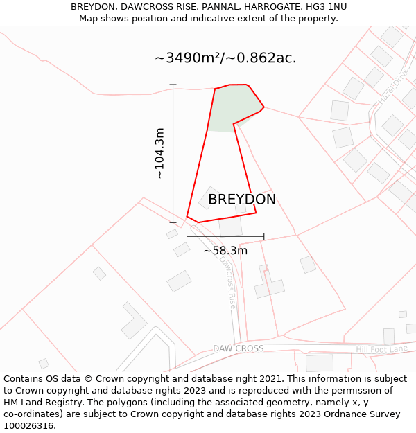 BREYDON, DAWCROSS RISE, PANNAL, HARROGATE, HG3 1NU: Plot and title map