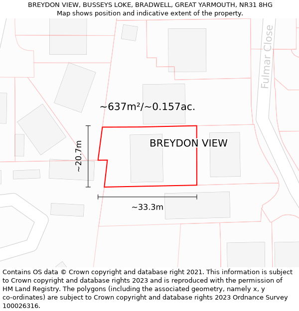 BREYDON VIEW, BUSSEYS LOKE, BRADWELL, GREAT YARMOUTH, NR31 8HG: Plot and title map