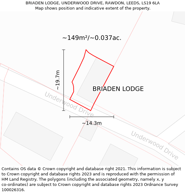 BRIADEN LODGE, UNDERWOOD DRIVE, RAWDON, LEEDS, LS19 6LA: Plot and title map