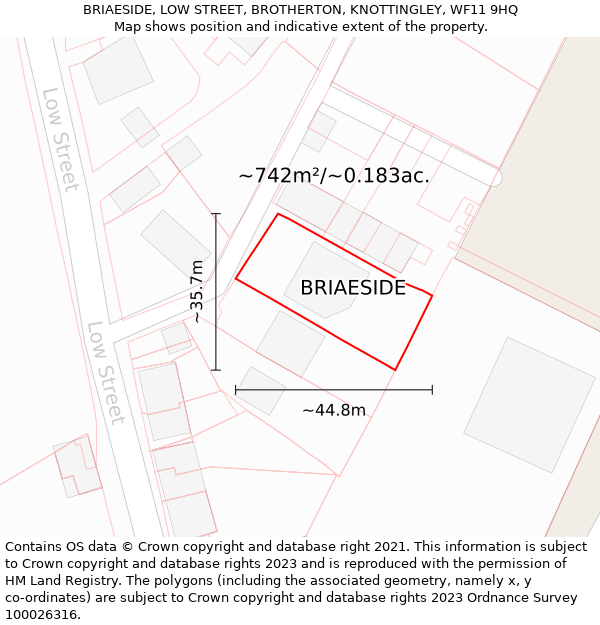 BRIAESIDE, LOW STREET, BROTHERTON, KNOTTINGLEY, WF11 9HQ: Plot and title map