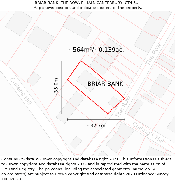 BRIAR BANK, THE ROW, ELHAM, CANTERBURY, CT4 6UL: Plot and title map