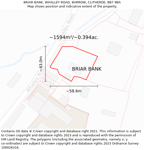 BRIAR BANK, WHALLEY ROAD, BARROW, CLITHEROE, BB7 9BA: Plot and title map