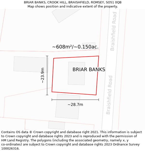 BRIAR BANKS, CROOK HILL, BRAISHFIELD, ROMSEY, SO51 0QB: Plot and title map