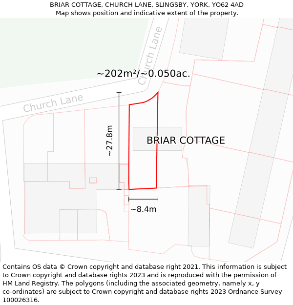 BRIAR COTTAGE, CHURCH LANE, SLINGSBY, YORK, YO62 4AD: Plot and title map