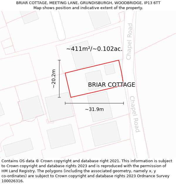 BRIAR COTTAGE, MEETING LANE, GRUNDISBURGH, WOODBRIDGE, IP13 6TT: Plot and title map