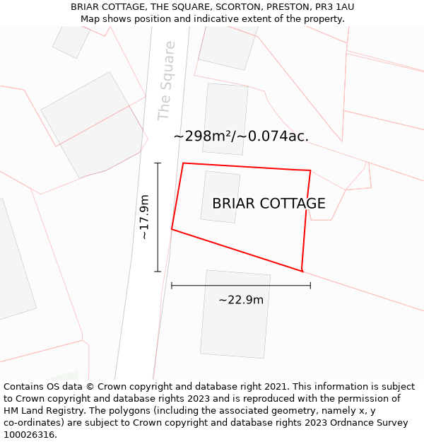 BRIAR COTTAGE, THE SQUARE, SCORTON, PRESTON, PR3 1AU: Plot and title map