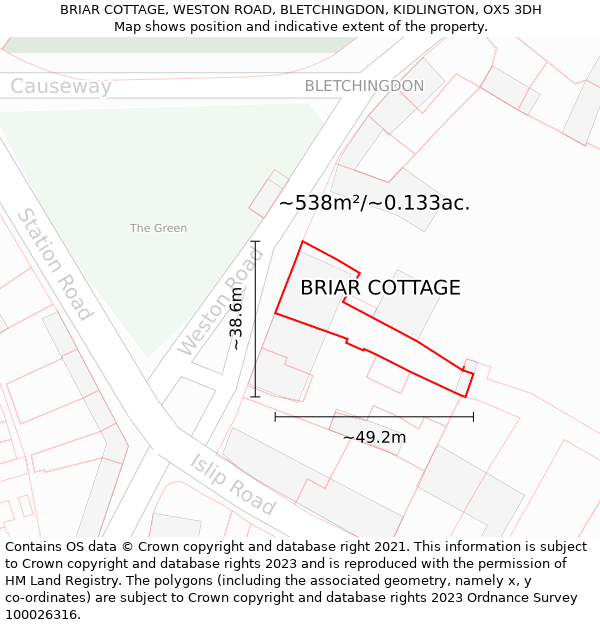 BRIAR COTTAGE, WESTON ROAD, BLETCHINGDON, KIDLINGTON, OX5 3DH: Plot and title map