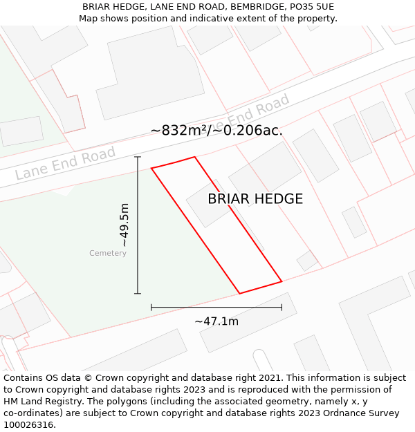 BRIAR HEDGE, LANE END ROAD, BEMBRIDGE, PO35 5UE: Plot and title map
