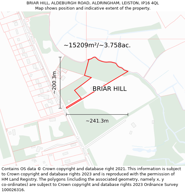 BRIAR HILL, ALDEBURGH ROAD, ALDRINGHAM, LEISTON, IP16 4QL: Plot and title map