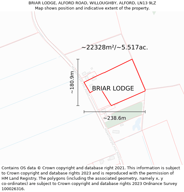 BRIAR LODGE, ALFORD ROAD, WILLOUGHBY, ALFORD, LN13 9LZ: Plot and title map