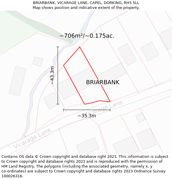 BRIARBANK, VICARAGE LANE, CAPEL, DORKING, RH5 5LL: Plot and title map