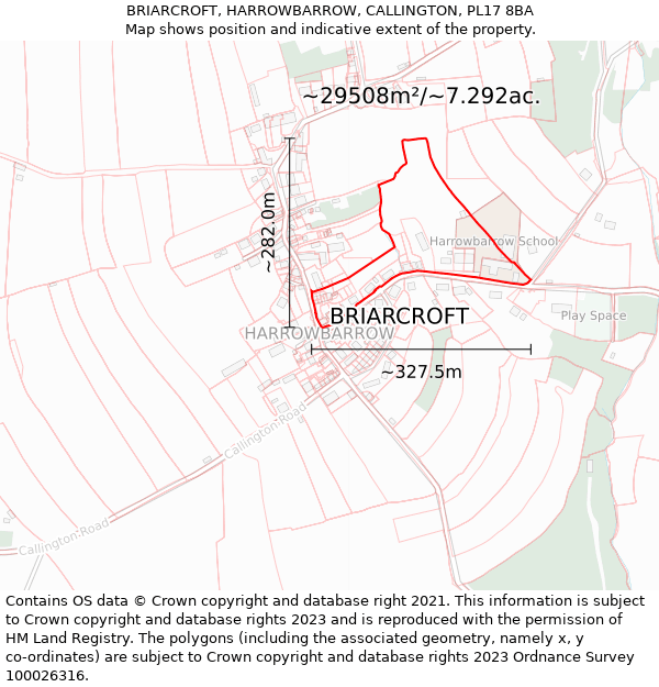 BRIARCROFT, HARROWBARROW, CALLINGTON, PL17 8BA: Plot and title map