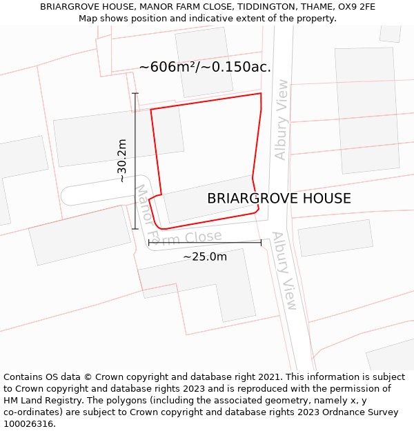 BRIARGROVE HOUSE, MANOR FARM CLOSE, TIDDINGTON, THAME, OX9 2FE: Plot and title map