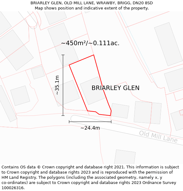 BRIARLEY GLEN, OLD MILL LANE, WRAWBY, BRIGG, DN20 8SD: Plot and title map